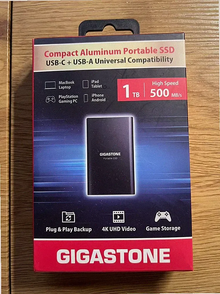 Brand New Gigastone 1TB Portable SSD Compact Aluminum USB-C + USC-A